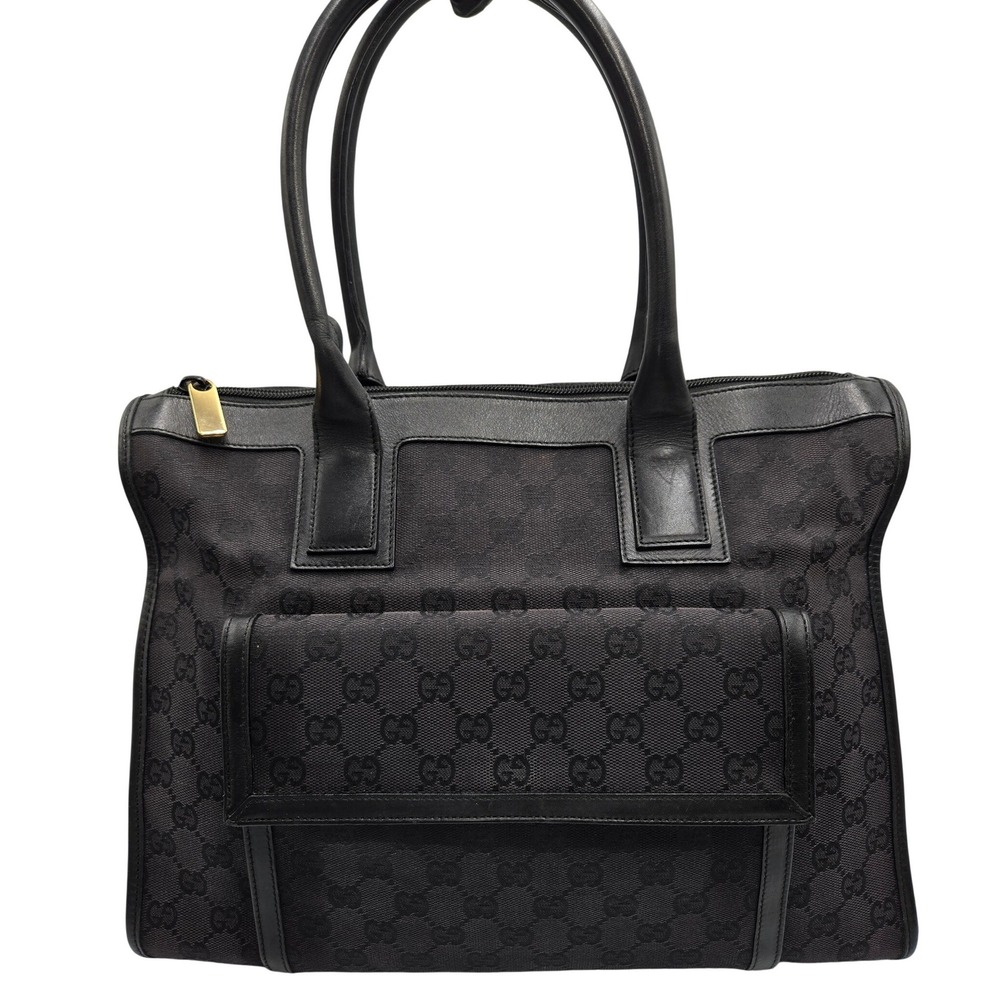 Gucci GG Monogram Canvas Leather Tote Bag Black 002-058-001329